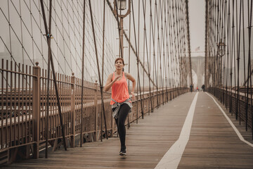 Running on Brooklyn bridge, NYC