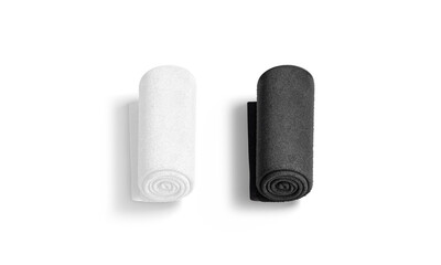 Blank black and white twisted towel mockup, front top view