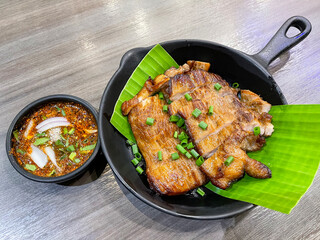 The Thai style grilled pork with local fish sauce called "Sue Rong Hai means Tiger crying"