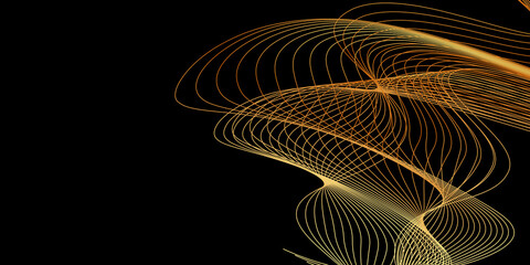 Abstract black background with gold lines