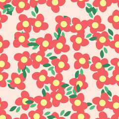 Floral art, Flowers and leaf Seamless pattern, Vector illustration.