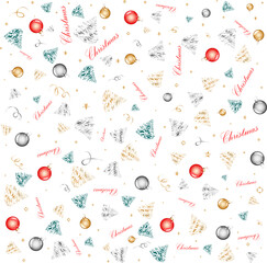 Christmas pattern. Festive winter background. Background for greeting cards, print, packaging, banner, web banner, poster. Vector