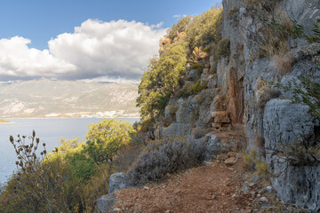 Fototapeta na wymiar Romantic seashore scenery on the Lycian Way. Turkey