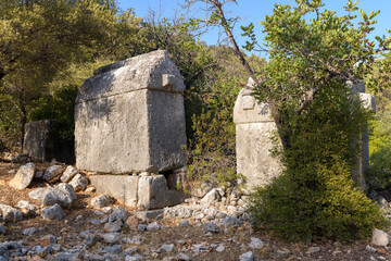 Lycian sarcophagus tomb on the Lycian Way. Turkey