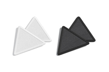 Blank black and white triangle embroidered patch mockup pair, isolated
