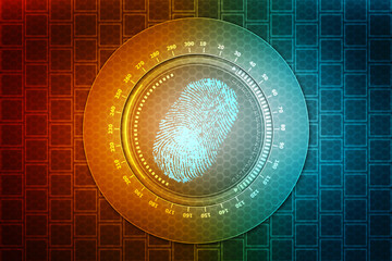 Abstract security system concept with fingerprint on technology background, Fingerprint Scanning Identification System. Biometric Authorization and Business Security Concept	