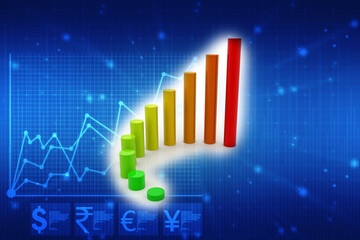 3d rendering business graph and documents. Stock market chart. Business graph background, Financial Background