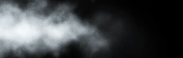 White smoke on black background. Dynamic abstract fog. 3D rendering.
