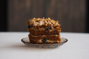 delicious honey cake with homemade prunes