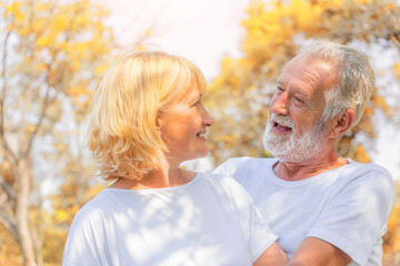 senior couple happy together relaxing outdoor in park in autumn