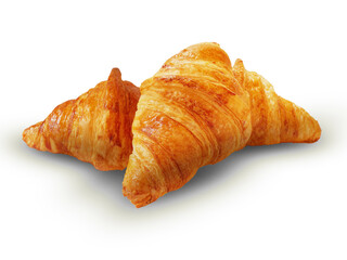 Three delicious croissants are on the white background