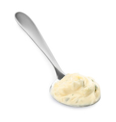 Tartar sauce in spoon isolated on white