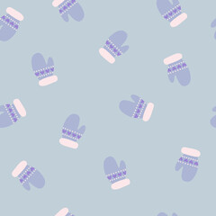 Winter seamless pattern with mittens, Christmas and New Year gloves vector background