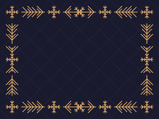Fototapeta na wymiar Art deco frame with snowflakes. Christmas linear border, line art. Template design for greeting card Merry Christmas and Happy New Year. The style of the 1920s - 1930s. Vector illustration