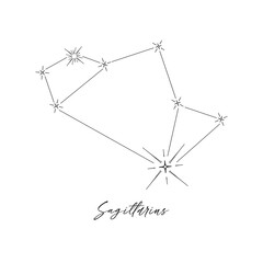 Sagittarius constellation, horoscope, stars, astrology. Line illustration, vector.