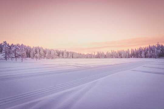 sunrise in winter, Lapland, Finland