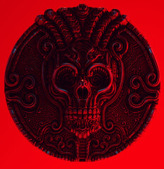 Silver Blood Skull Coin Ornate Symbol Vintage Art 3d illustration 3d render