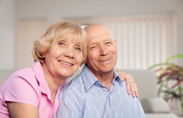 Dreamy middle aged senior loving  family couple looking