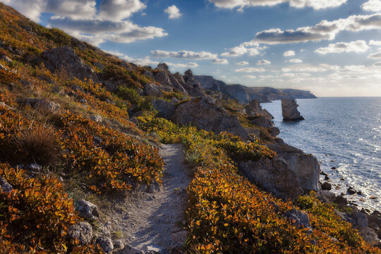 Sunny autumn day at Jangul coast, Crimea