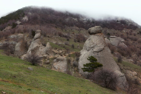 Mist covering Demerdji mountain summit, Crimea