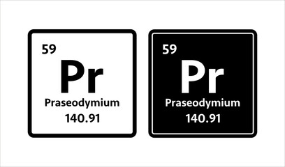 Praseodymium symbol. Chemical element of the periodic table. Vector stock illustration