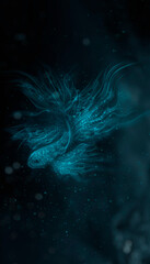 Neon  fish on a dark background of the sea day. The depth of the sea, fish. 3D illustration.