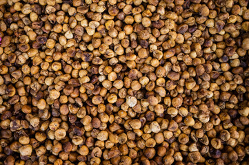 Top view of the shelf with dried figs in the bazaar.
