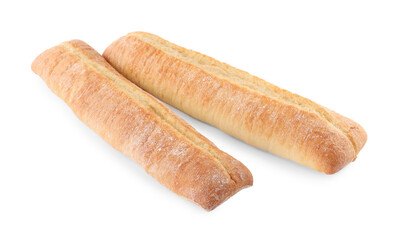 Tasty baguettes on white background. Fresh bread