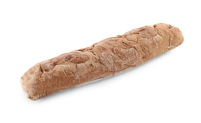Tasty rye baguette isolated on white. Fresh bread