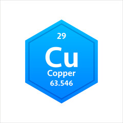 Copper symbol. Chemical element of the periodic table. Vector stock illustration