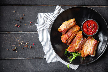 ribs barbecue pork fried beef B-B-Q food spices grill spicy fresh meal snack on the table copy space food background  