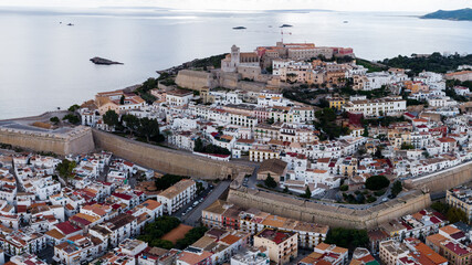 Aerial panorama of oldtown Ibiza, Spain