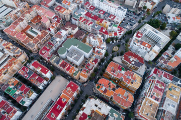 Drone view from city blocks