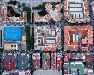 Drone view of city blocks