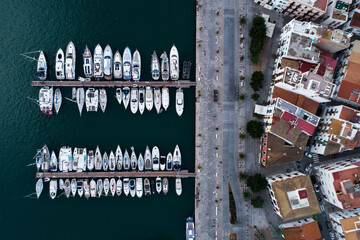 Top down of harbor in Ibiza, Spain