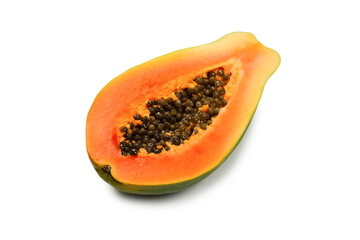 Papaya fruit isolated on a white background. Tropical fruit. Half papaya.