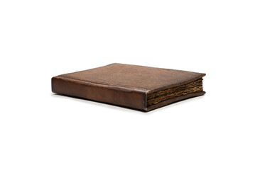 An old brown book isolated on white background.