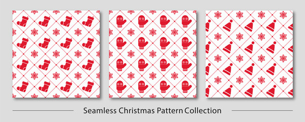 Simple classic xmas seamless pattern set for background, wrapping paper, fabric, surface design. Naive Christmas repeatable motif in different colors. stock vector illustration
