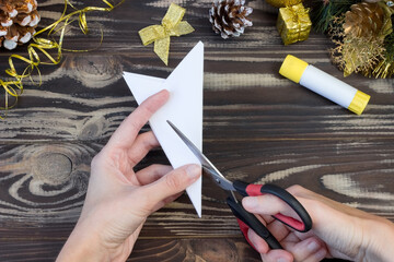 Snowflake ballerina paper. Step-by-step photo instruction. DIY concept. Children's Christmas and...