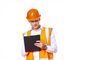 man in orange hard hat engineer work professionals construction