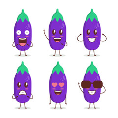 Colorful Cute Eggplant Cartoon Set with Various Expression