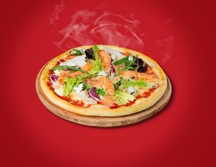Tasty fresh Pizza with vegetables on the desk