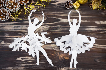 Snowflake ballerina paper. Step-by-step photo instruction. DIY concept. Children's Christmas and...