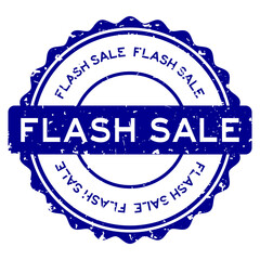 Grunge blue flash sale word round rubber seal stamp on white background