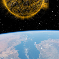 Earth and sun. The elements of this image furnished by NASA.