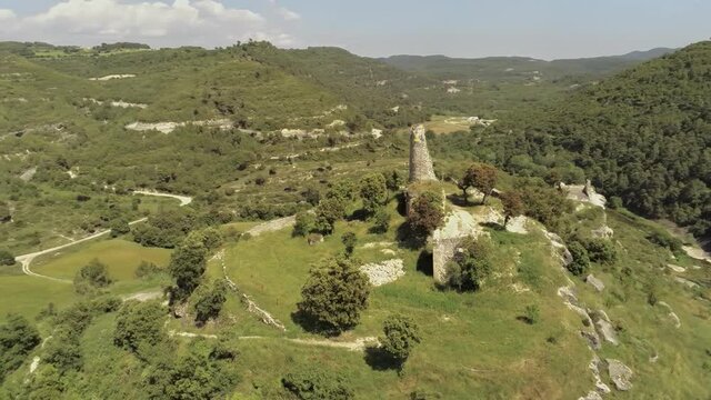 Aerial views of the Calders castle. Drone. Estelada