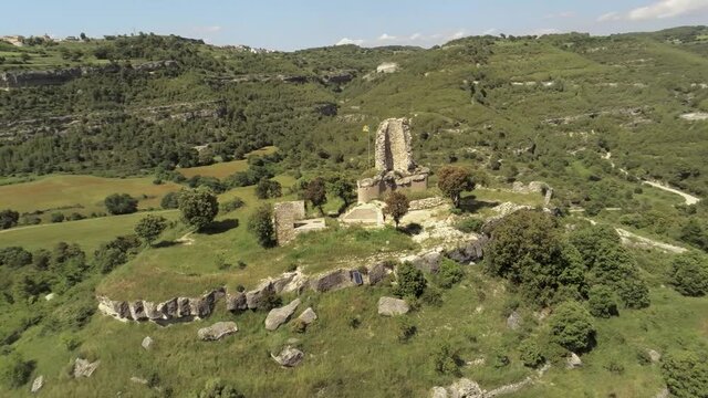 Aerial views of the Calders castle. Drone. Estelada