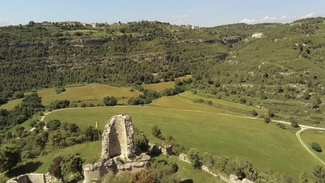 Aerial views of the Calders castle. Drone. Estelada