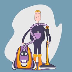 A person with a vacuum.
Professional cleaning equipment for home and business.
