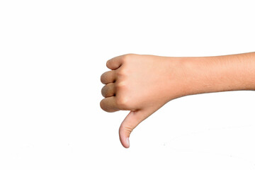 A teenager's hand isolated on a white background. Close up.